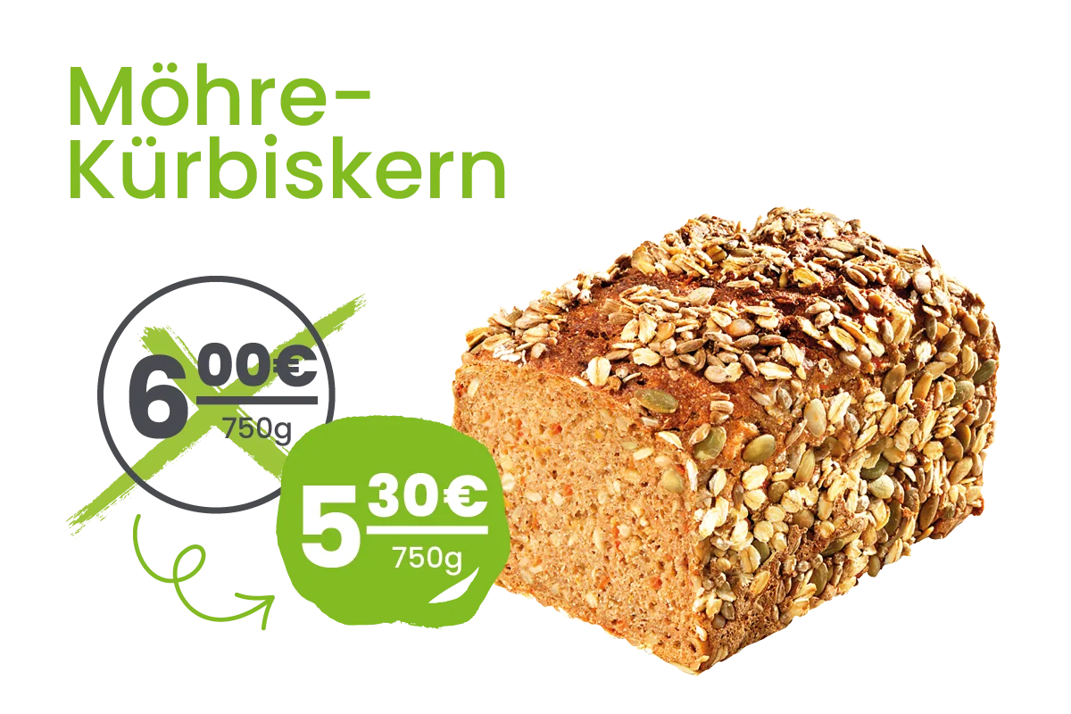 Möhre-Kürbiskern Brot 750g für 5,30€ statt 6,00€