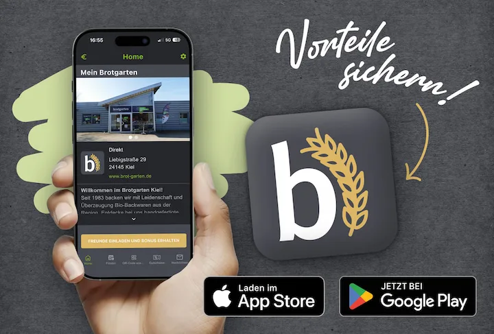 Geöffnete Brotgarten-App zum Download erhältlich